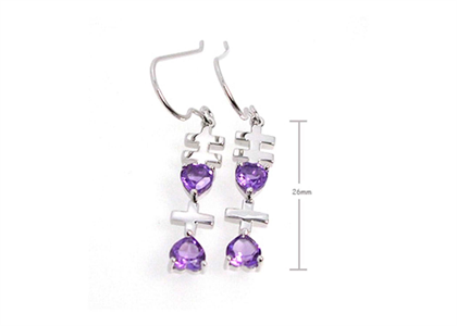 Rhodium Plated Heart Shape Gemstone Dangle Earring